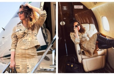 Kareena Kapoor channels iconic main character energy in newspaper print blazer-skirt look